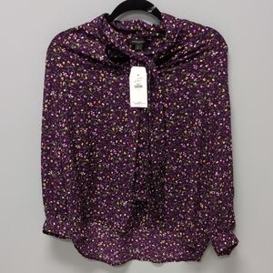 Banana Republic Berry Wine Tie Neck Blouse. Size M. NWT